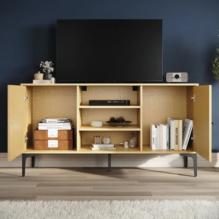 SONNI TV-Schrank TV-Schrank,Eichenfarbener TV-Schrank,135x35x70cm – Bild 2