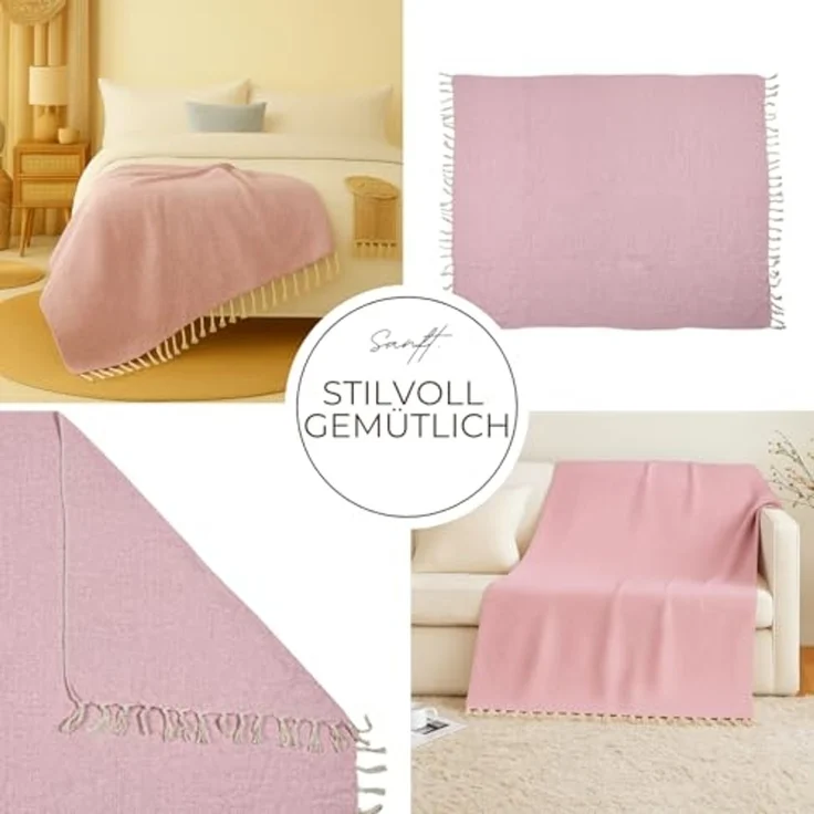 Marrakesch Orient & Mediterran Interior Tagesdecke Calix Tagesdecke Decke Pink 125x150 aus Baumwolle, Boho Modern Deko – Bild 4