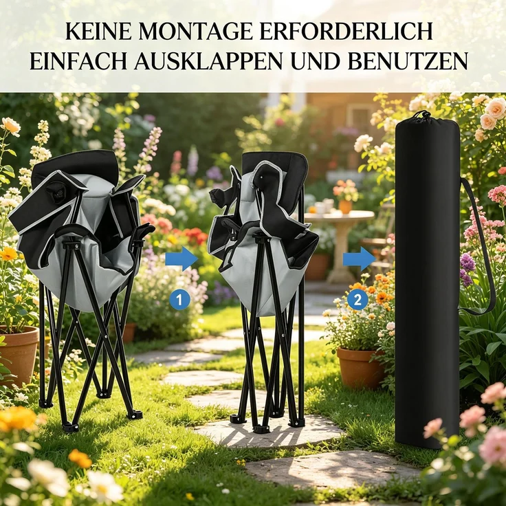 Strandstuhl,Klappstuhl im Freien mit Tassenhalter,Campingstuhl,Sonnenlieger (nur mit Strandstuhl)--Schwarz, Hellgrau--84x62x110cm--YOUDENOVA – Bild 3