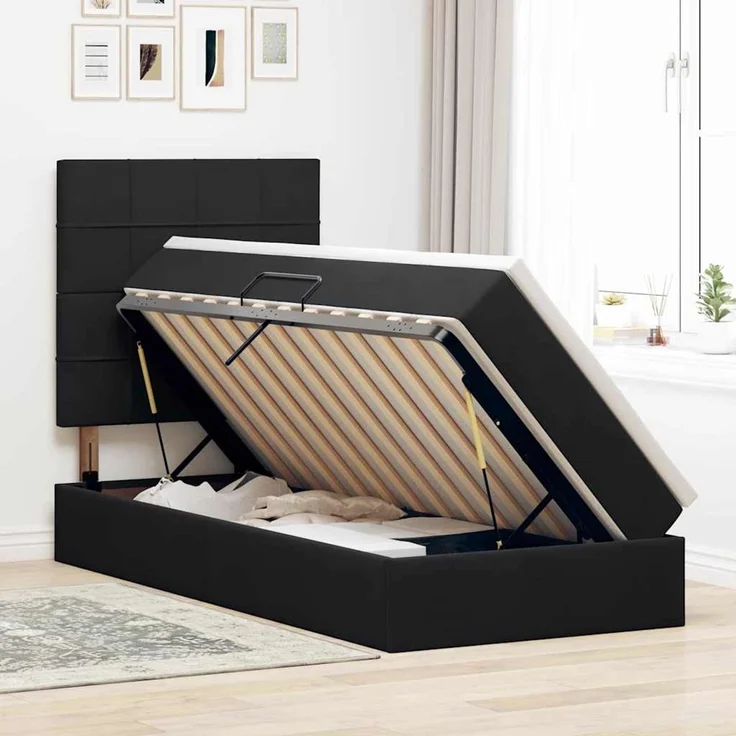 vidaXL LED-Speicherbett mit Matratze Schwarz 90 x 190 cm Samt 3372635 – Bild 4