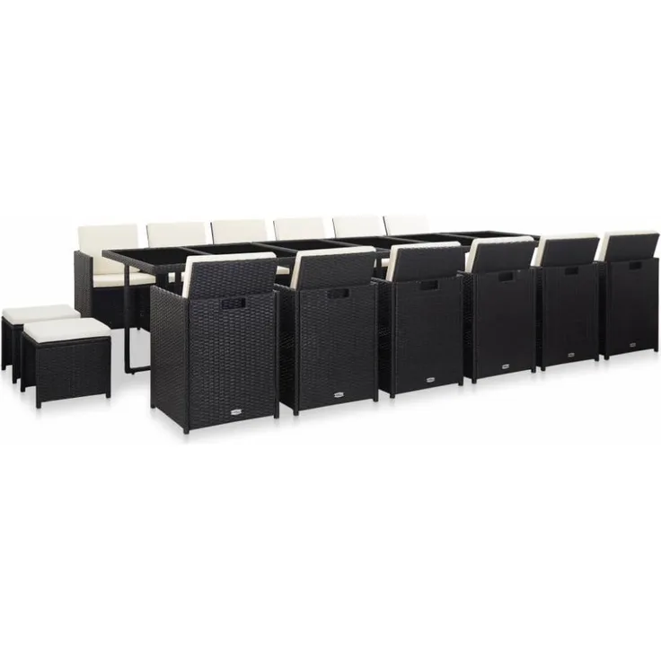 vidaXL 17-tlg. Garten-Essgruppe mit Auflagen Poly Rattan Schwarz 46427