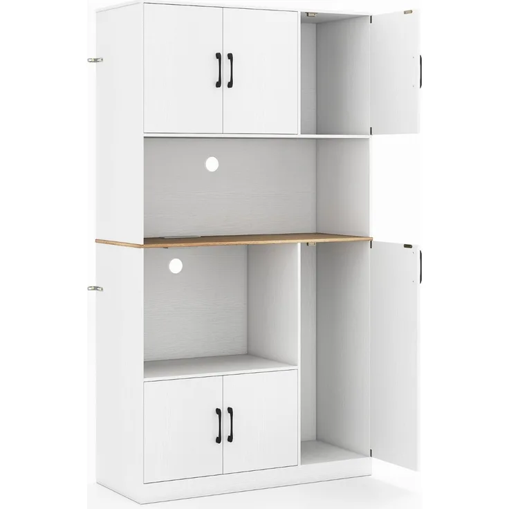 Buffetschrank mit Steckdose & Mikrowellenständer Küchenschrank aus Holz Weiß
