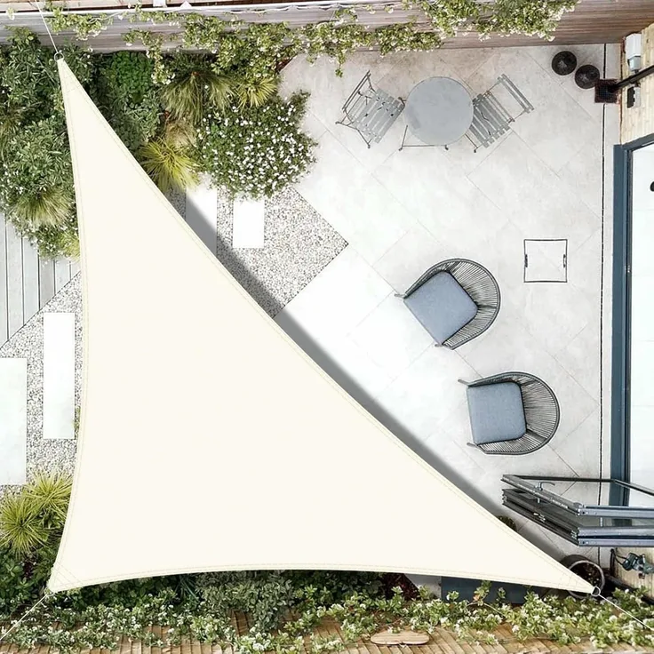 AXT SHADE Sonnensegel Wasserdicht Dreieck Rechtwinklig 5 x 5 x 7 m Wetterschutz Sonnenschutz PES Polyester mit UV Schutz für Terrasse Balkon Garten-Creme(Wir Machen Sondergrößen)