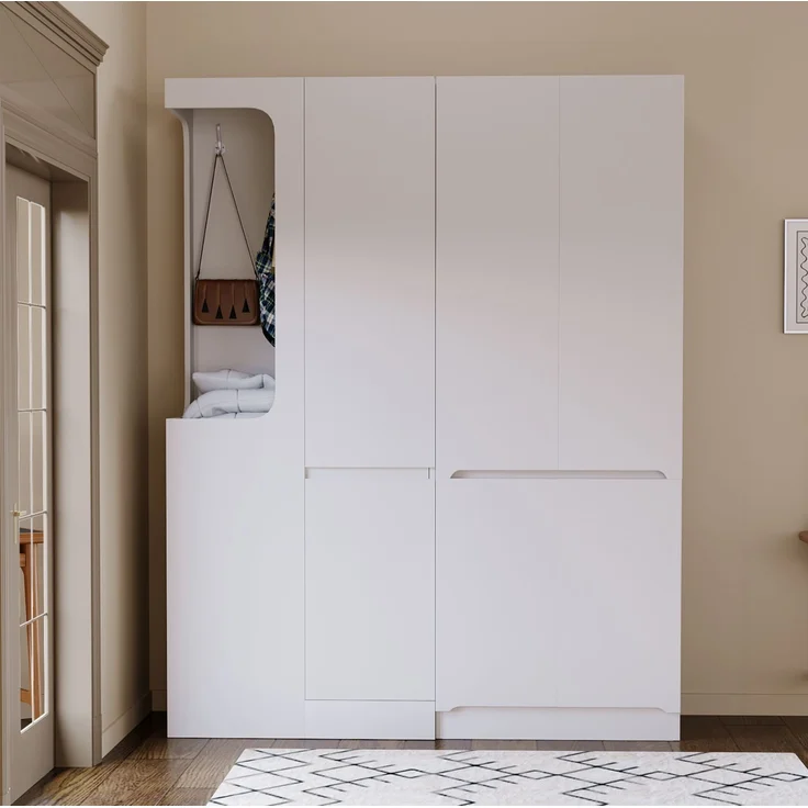 CHICFURN Kleiderschrank aus Holz, Weiß, 140x170x40 cm, mit 4 Schubladen und offenem Hängebereich – Bild 3
