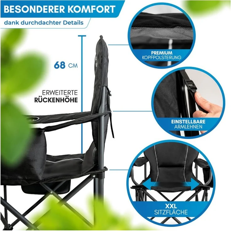 Nordmut Campingstuhl Klappstuhl faltbar, Outdoor Strand Angeln Garten, 200 kg, Armlehne (Spar-Set, 1 St), Kühltasche, Getränkehalter, breite Sitzfläche, gepolstert, wetterfest – Bild 3