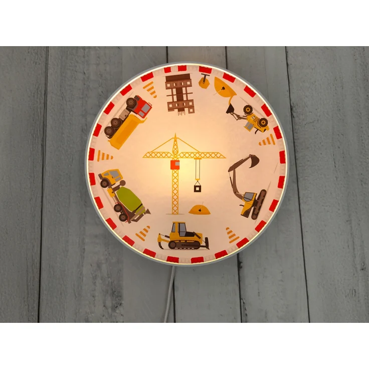 LED Wandleuchte für Kinderzimmer mit Motiv Baustelle, Schalter & Stecker, Ø 25cm – Bild 1