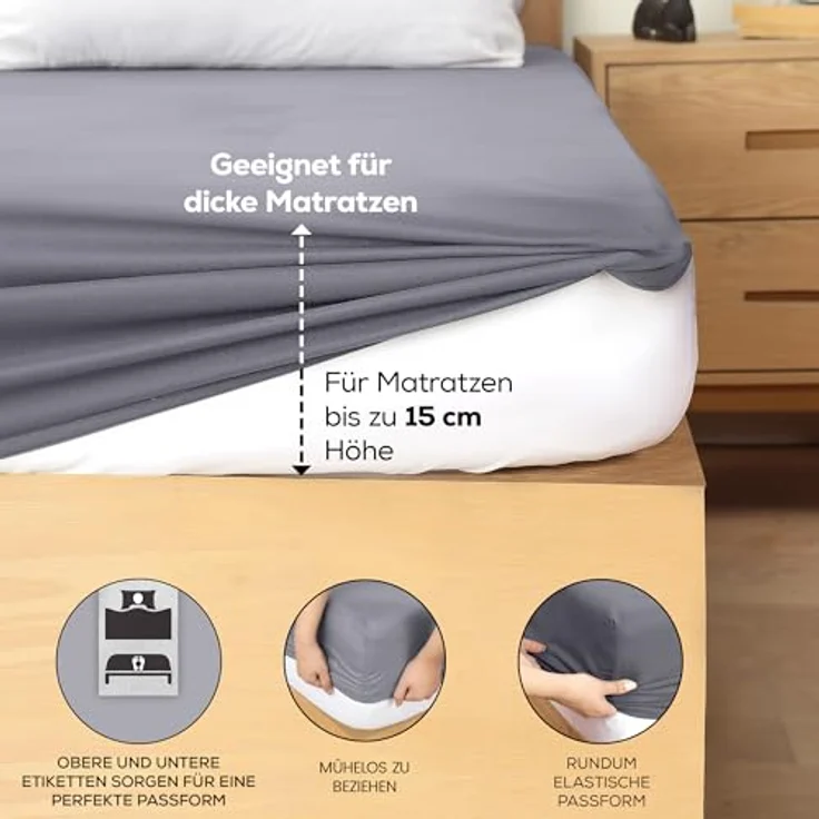 Utopia Bedding - Topper Spannbettlaken 140x200cm - Grau - Oeko-Tex Zertifiziertes Gebürstete Polyester-Mikrofaser Spannbetttuch - 15 cm Tiefe Tasche – Bild 5