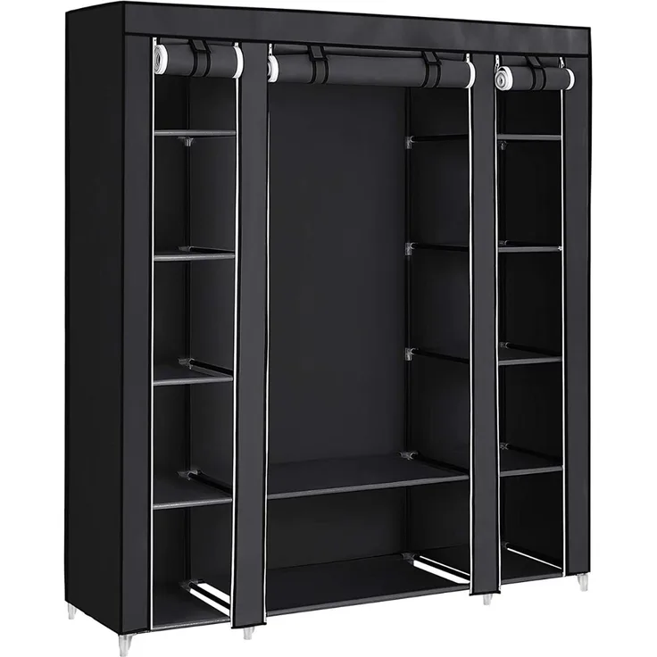 'LSF03H' Stoffschrank XXL mit Kleiderstange, schwarz, 175 x 150 x 45 cm