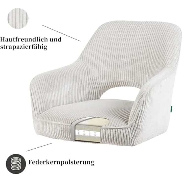 DUBI Möbel Drehstuhl Mika-Ben, Ergonomischer Drehstuhl mit 360°-Funktion, Hellgrau, Textil, 60x87x65 cm – Bild 7
