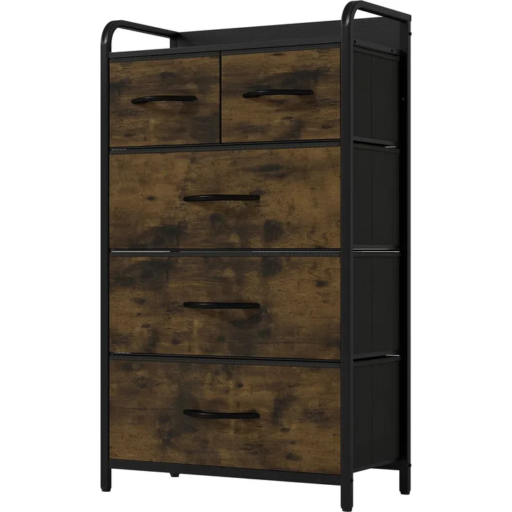 YITAHOME Kommode,Kommode mit 5 Schubladen,Schrank,Stoffschubladen mit Griffen,Kommodenschrank mit Stabiler Stahlrahmen,Dauerhaft,Rustikal Braun