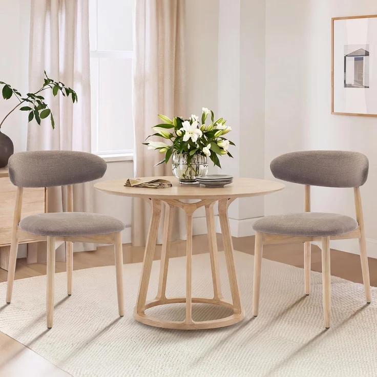 COLAMY Küchenstuhl Esszimmerstühle 2er Set, Moderne Polsterstühle mit Fester Rückenlehne, Stoffbezug, ideal für Esszimmer, Küche, Restaurant, Holzbein in Naturholzfarbe, Kamel