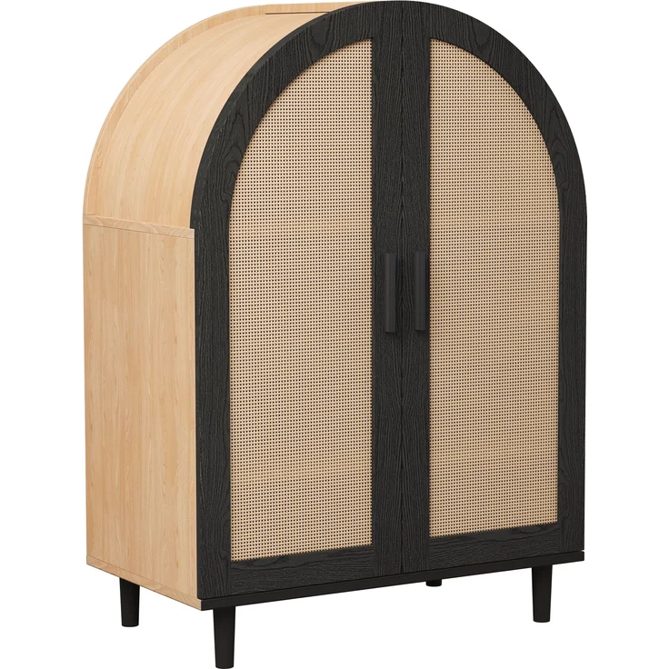 Schuhschrank/Sideboard mit Rattantüren & Metallgestell, 70x40x100 cm, Natur/Schwarz – Bild 8