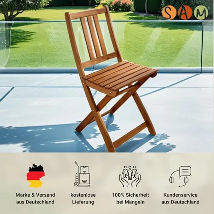 SAM 2er Set Gartenstuhl Blossom | Akazienholz massiv & geölt | klappbarer Balkonstuhl für Garten & Terrasse | pflegeleichter Klappstuhl – Bild 8