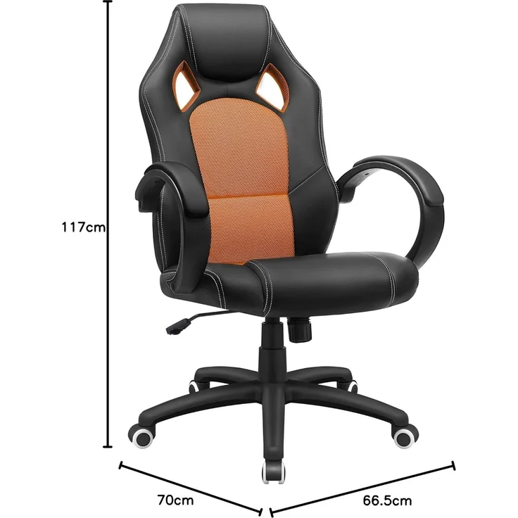 Songmics Racing Stuhl Bürostuhl Gaming Stuhl Chefsessel Drehstuhl PU, schwarz-orange, OBG56BO – Bild 10