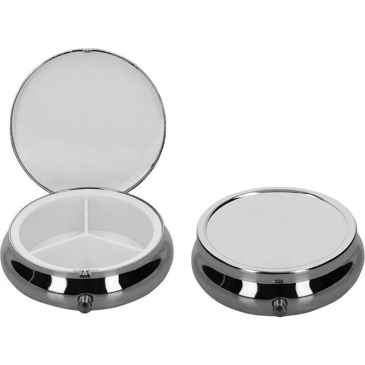 kwmobile Pillendose 2x Edelstahl Pillendose mit 3 Fächern (2 St), runde Tablettendose Box – Bild 3