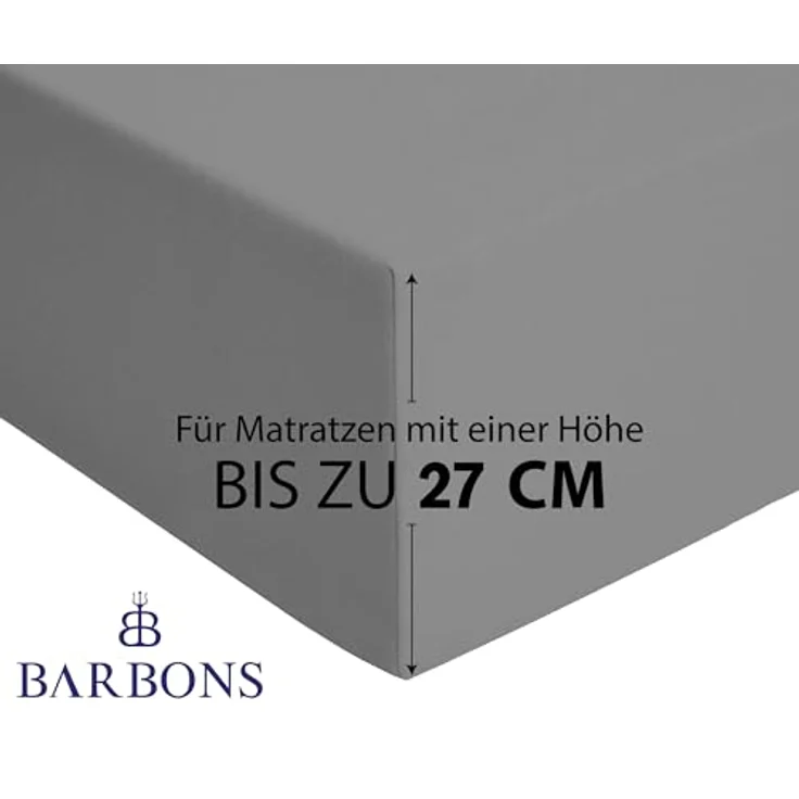 BARBONS Spannbettlaken 90x200 cm - 100% Baumwolle Spannbetttuch Oeko-TEX Zertifiziert Bettlaken Jersey Bettwaren und Bettbezug für Boxspringbett und Dicke Matratzen bis 27 cm - Hellgrau 90x200 – Bild 4
