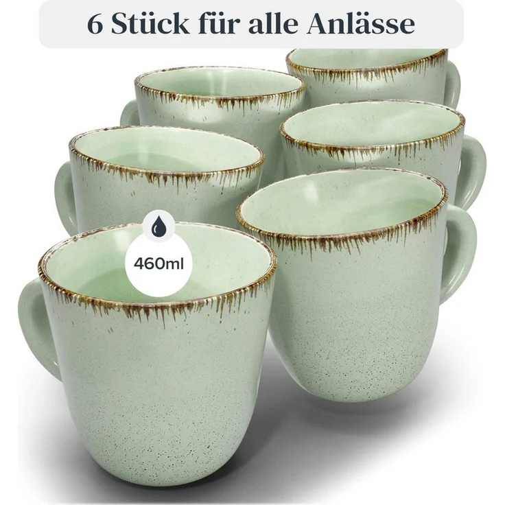 PURE LIVING INTERIOR DESIGN Geschirr-Set Steingut Kaffeetassen 6 Personen Rustic TESTSIEGER, Hochwertiges Landh (6-tlg), 6 Personen, Steingut, Authentischer Landhausstil, Reaktive Glasur – jedes Stück ein Unikat,… – Bild 3