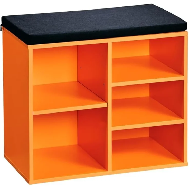 Kesper Schuhschrank mit Sitzkissen, Material: Faserplatte, Maße: B51,5 x H48 cm x L29,5 cm, Farbe: Orange, Schwarz 15965 – Bild 2