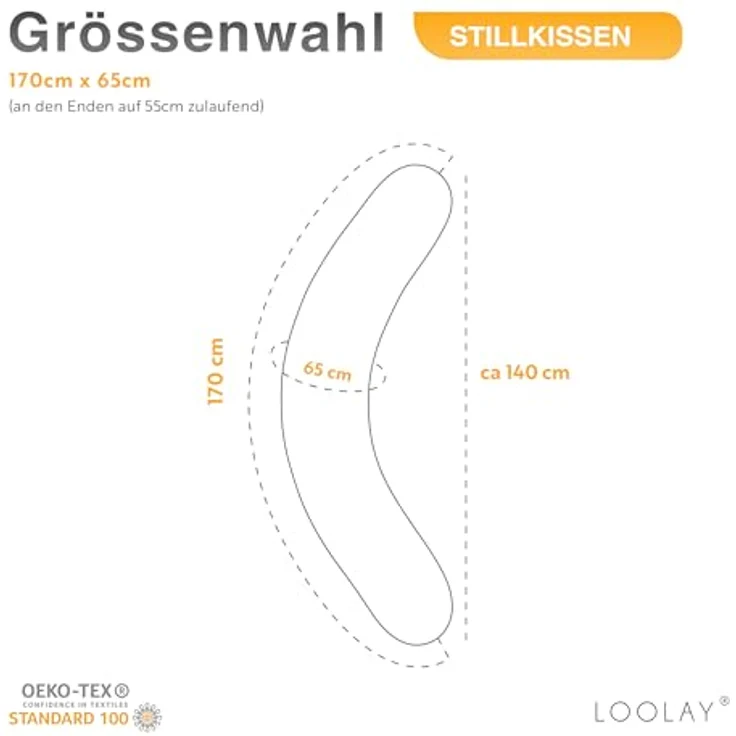 Loolay Stillkissen WAFFELPIQUE/ GLATT Schwangerschaftskissen Seitenschläferkissen Kissen, Baumwolle M/ L u. L/ XL Kissen + Waffelstoff BEZUG abnehmbar Reißverschluss, 170 und 190 cm Lagerungskissen Geschenk GRAU MINZE ROSA GELB, 100% Europäische PREMIU... – Bild 7
