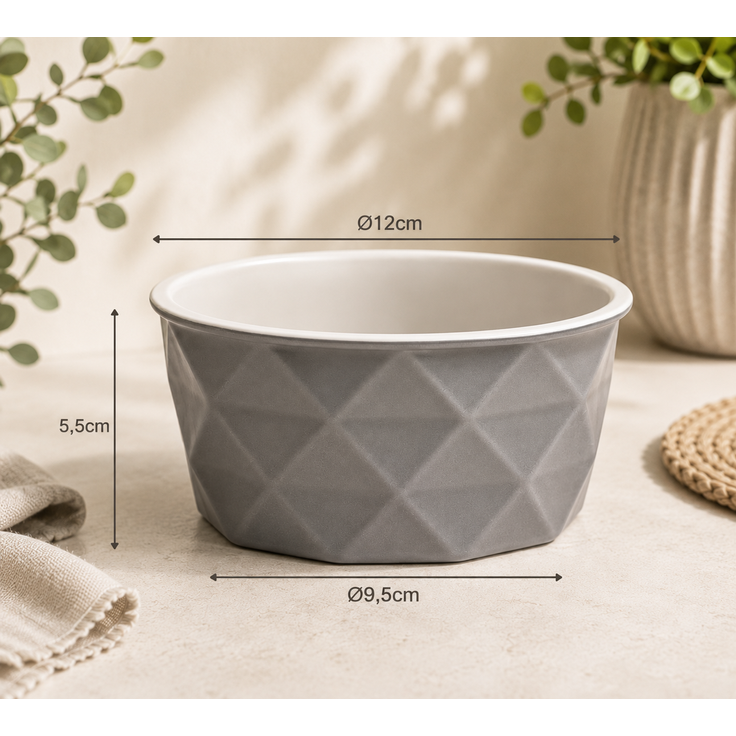 belviona Katzennapf aus Keramik, rutschfester Futter- & Wassernapf mit Silikonboden, robust & spülmaschinengeeignet, 350 ml, dunkelgrau/hellgrau matt – Bild 4