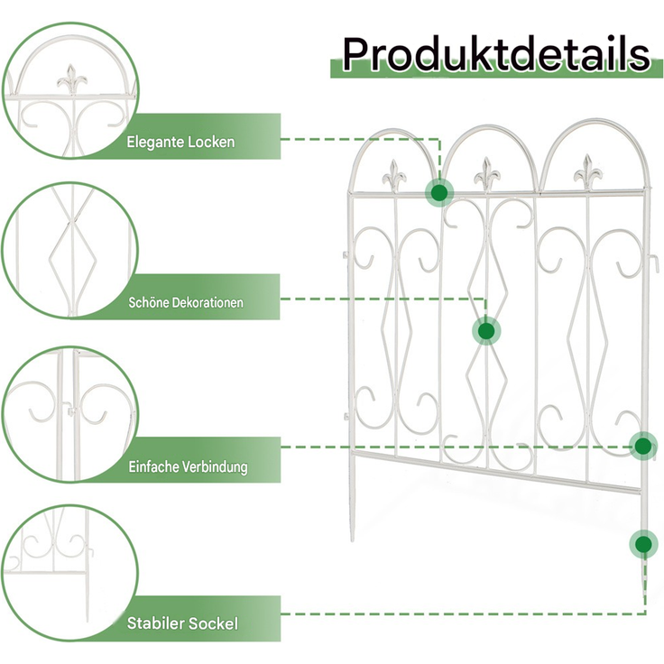 UNHO Gartenzäune Beetzaun Metall Rankgitter Dekozaun Betteinfassung Beetbegrenzung 5 Stück Teichzaun Gartenzaun Steckzaun Metall Zaun Zaunelement Gehege Zaungitter Weiß 61x70 cm – Bild 4
