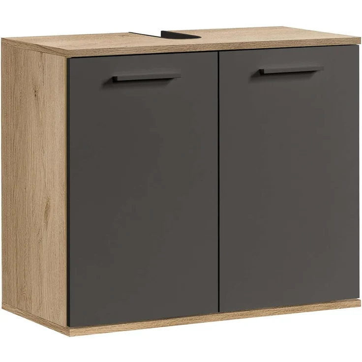 mokebo Waschbeckenunterschrank Der Waschbär (mit Einlegeboden) Waschtischunterschrank oder Badezimmerschrank in Eiche Schwarz – Bild 1
