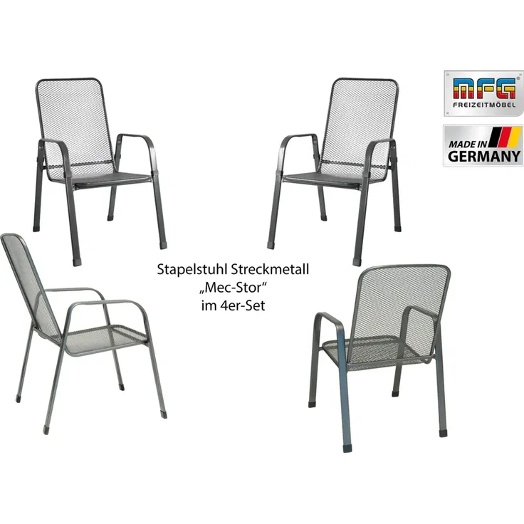MFG 'Mec-Stor' Streckmetall-Stapelstuhl 4-er Set, Metall anthrazit, 96 x 73 x 57 cm