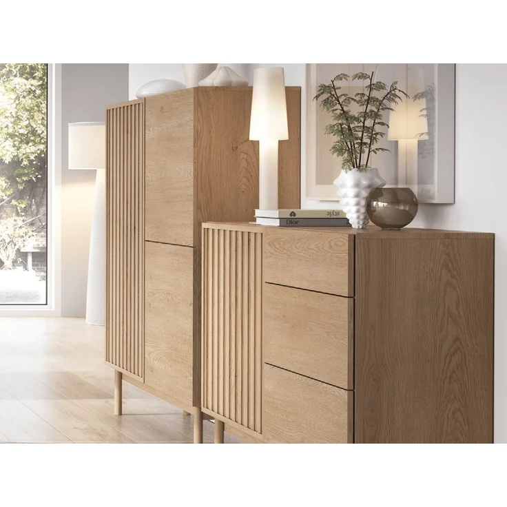Beautysofa Kommode SAPPORO im Japandi-Stil (Push-to-Open-Funktion, mit 3 Türen), Lamellenfront – Bild 3