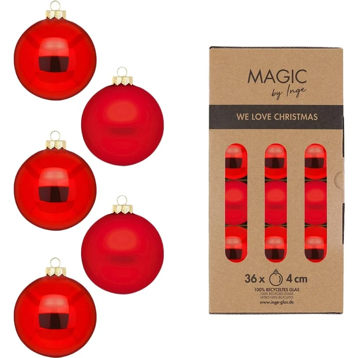 Glas Christbaumkugeln Set Ø 4cm, 36 Stück/Box, Merry Red- Magic by Inge-Glas