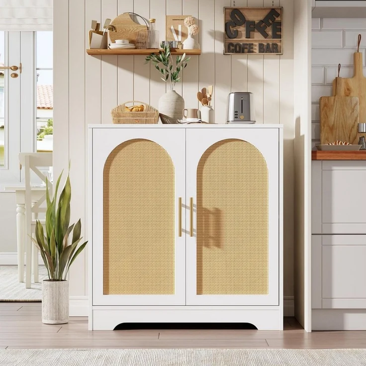 GarveeMore Sideboard Sideboard Buffet Schrank mit Aufbewahrung mit Rattan Türen – Bild 1