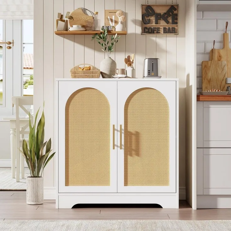 GarveeMore Sideboard Sideboard Buffet Schrank mit Aufbewahrung mit Rattan Türen