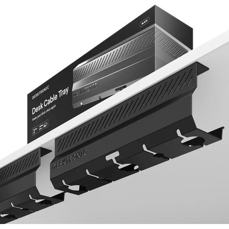 Desktronic Kabelkanal Schreibtisch, 2x43cm, Hochwertiger Stahl, Kabel Organizer für Kabelführung Schwarz