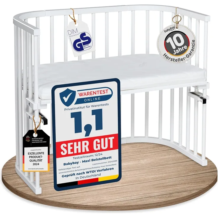 babybay Maxi Beistellbett mit Matratze Medicott Wave, weiß lackiert