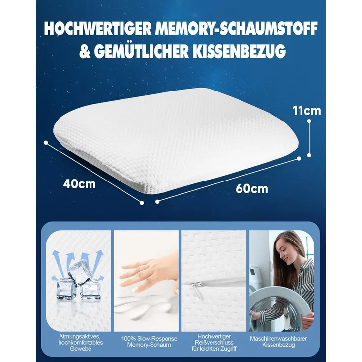 Esun Kopfkissen Kopfkissen, Ergonomisches Memory Foam Kissen, Nackenkissen, Kissen, Füllung: Rückstellschaum, Rückenschlafer, Seitenschlafer, Bauchschlafer, Set, Seitenschlafer, Rückenschlafer, Bauchschlafer, Set, Kissen, Kopfkissen, Kopfkissen für Sei...