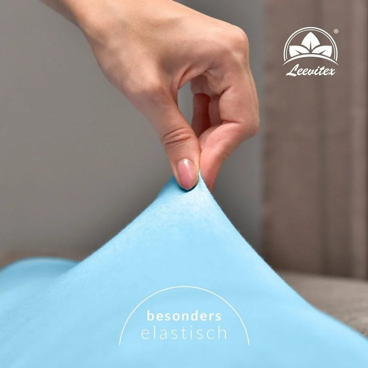 leevitex® Spannbettlaken, Premium 170g/m², Gummizug: rundum, schwer und dick, 100% Jersey-Baumwolle, Hellblau / Himmelblau, 140 x 200 - 160 x 220 cm – Bild 3