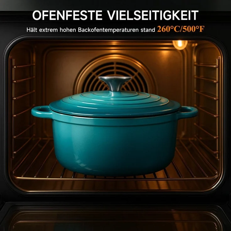 Zedelmaier Bräter Gusseisen Topf 22/24/26/28cm Incl. Silikon Topflappen Topfuntersetzer, (Set, 1 Pot mit 1 lid, 2 Ofenhandschuhe, 1 Topfuntersetzer), Backofengeeignet Induktionsgeeignet Zum Braten, Schmoren, Kochen – Bild 4