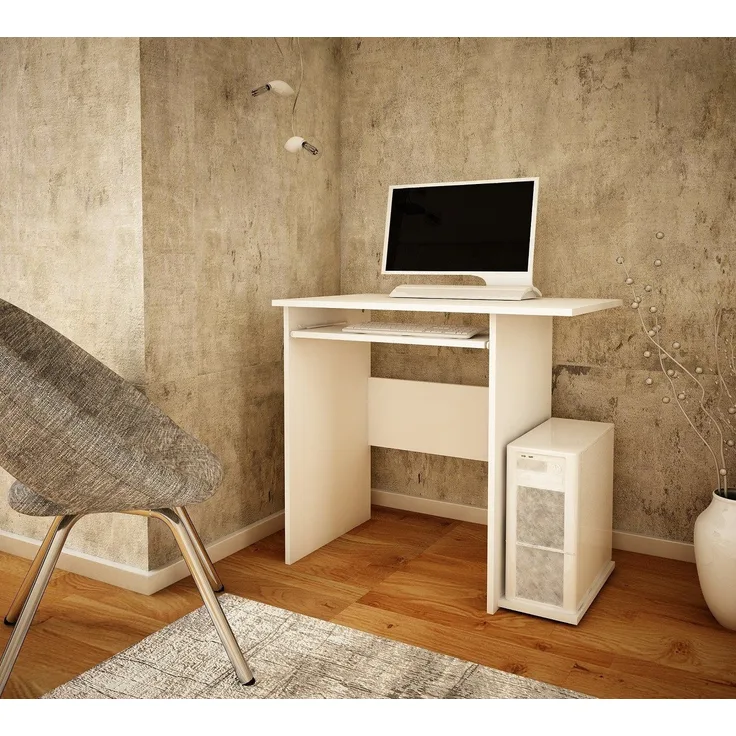 Home Collective Schreibtisch mit Regalen – 74 x 80 x 50 cm stabil Computertisch (Matte Oberfläche Schreibtisch – Aus laminierter Platte gefertigt), mit Metallrollenführungen mit Auszugssperre, Weiß