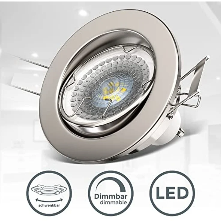 B.K.Licht LED Einbaustrahler 6er SET Einbauleuchten 86mm flach dimmbar Einbaumaß 68mm - 10-04-06-S, Dimmfunktion, LED wechselbar, Warmweiß, 3000K Einbauspots schwenkbar 5,5W 400lm GU10 Leuchtmittel matt-Nickel – Bild 3