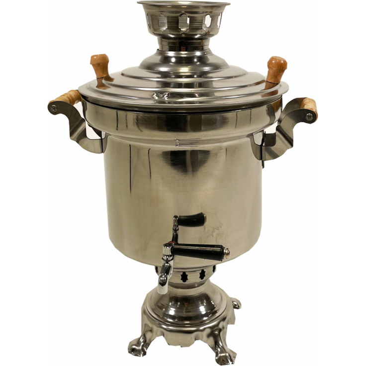 Grillpeter Samowar Set mit Teekanne Holzkohle Teemaschine mit Schornstein, silber – Bild 6