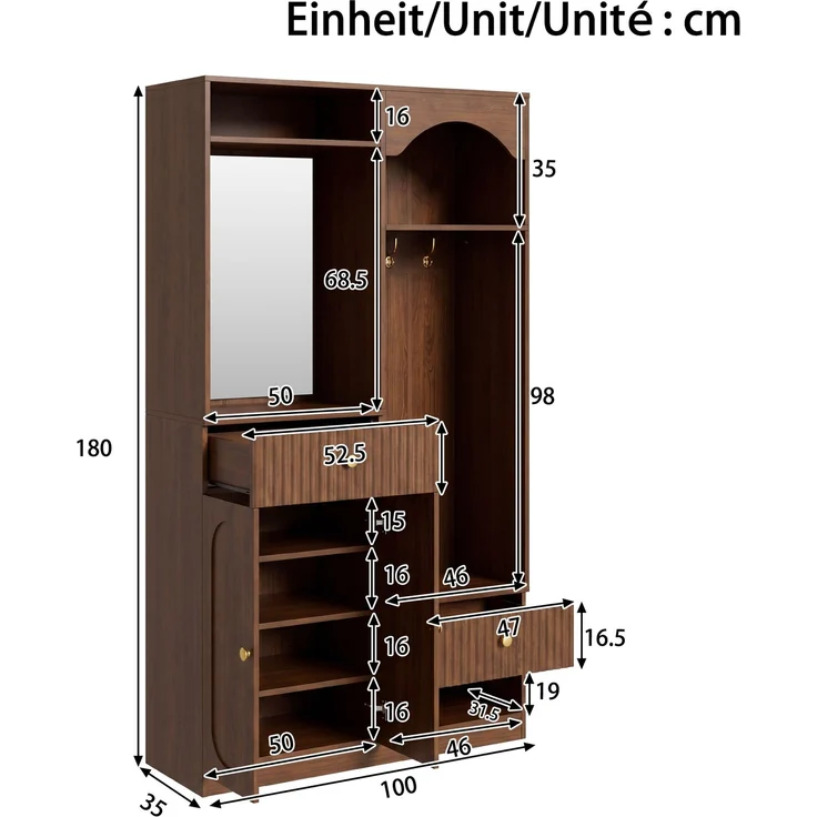 Kompaktgarderobe mit Spiegel und Sitzbank,Flurgarderobe mit Schuhschrank und Haken, Kleiderhaken,Kompaktgarderobe,Flurmöbel Set,Flurgarderobe – Bild 4