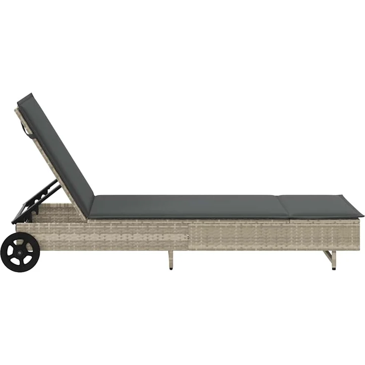 vidaXL Sonnenliege mit Rollen und Auflage Hellgrau Poly Rattan 4104038 – Bild 6