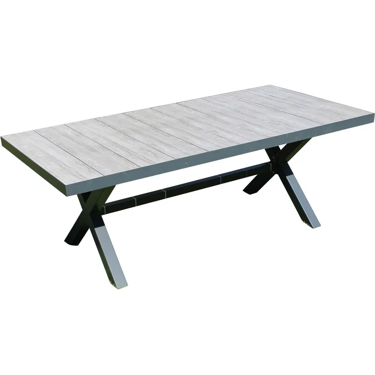 LECO Tisch MANHATTAN, Aluminiumgestell anthrazit, Keramikfliesen in Holzoptik, 205x101x74 cm