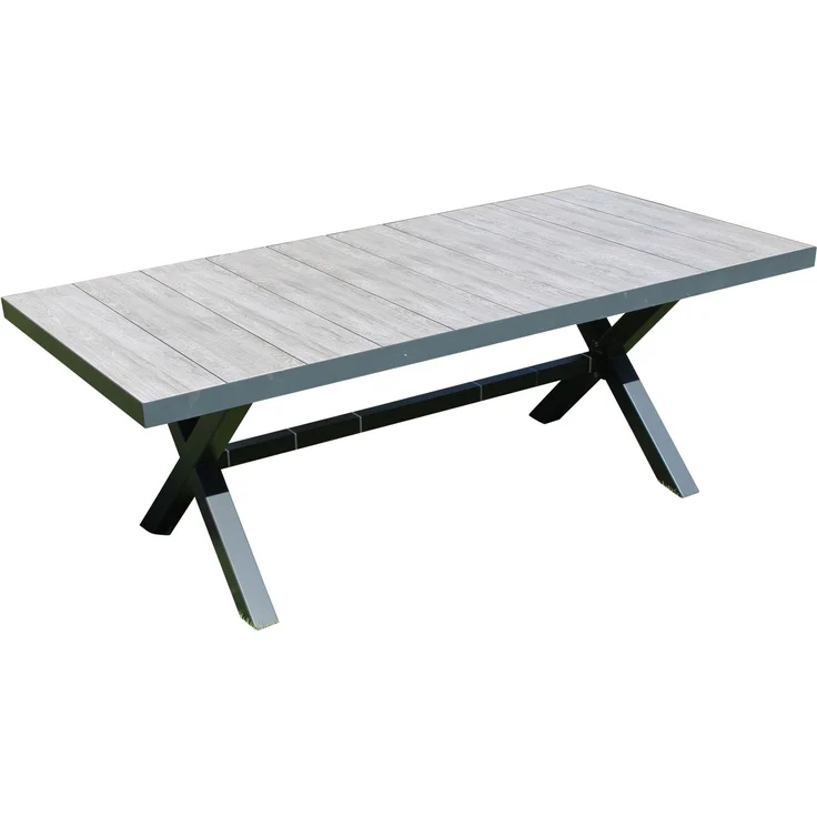 LECO Tisch MANHATTAN, Aluminiumgestell anthrazit, Keramikfliesen in Holzoptik, 205x101x74 cm – Bild 1