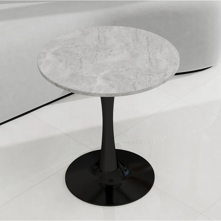 Couchtisch 70cm×70cm×72cm aus Kunstmarmor, rund, modern-minimalistisch, Schwarz/Grau – Bild 2