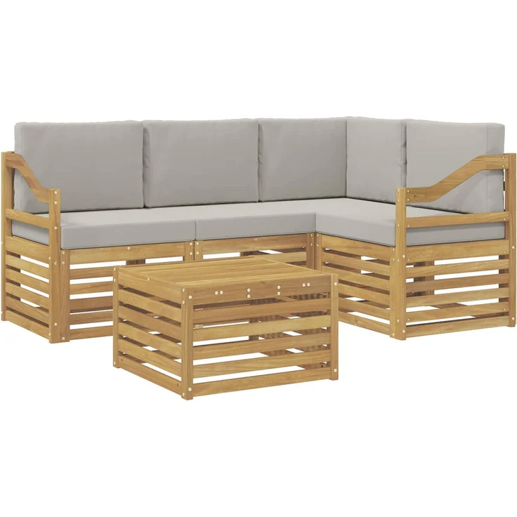vidaXL Outdoor-Sofagarnitur 5 pcs Weiß und Hellgrau 59 x 59 x 37 cm 3391811 – Bild 2
