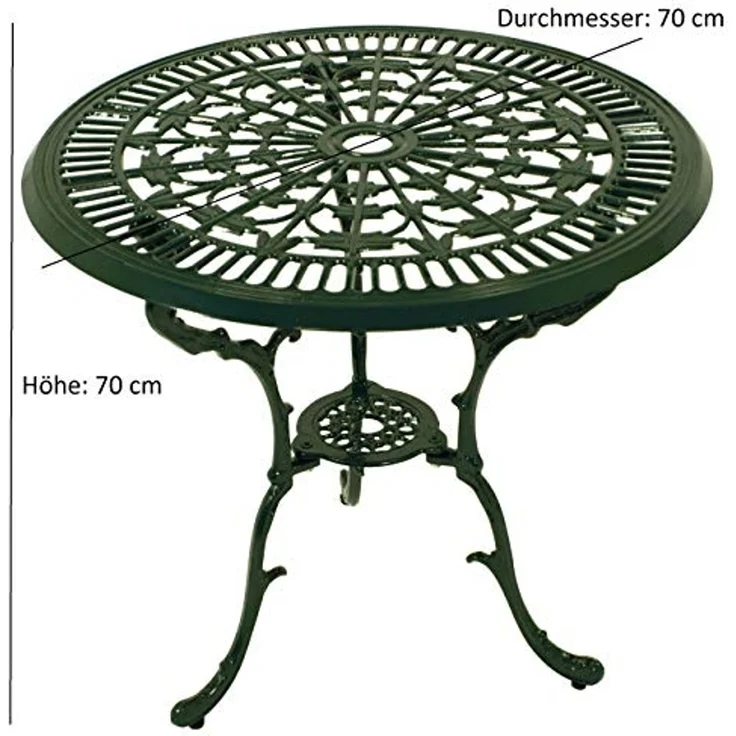 DEGAMO Garten-Essgruppe Jugendstil, (5-tlg), (4x Sessel, 1x Tisch 70cm rund), Aluguss rostfrei, Farbe dunkelgrün – Bild 5