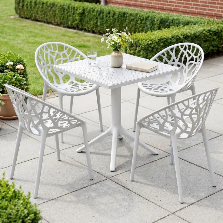 Gartenmöbel-Set SOFIA mit 4 Stühlen - 180x180x80cm, Kunststoff, Weiß | Balkonset Gartenset Tisch mit Stühlen Bistroset Outdoor – Bild 3