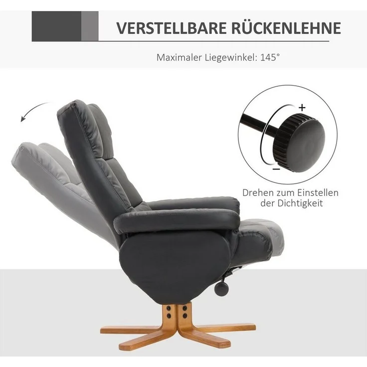 HOMCOM Polsterstuhl mit Hocker und Stauraum, Fernsehsessel mit Liegefunktion (Relaxsessel, 2 St), für Wohnzimmer, Schwarz – Bild 3