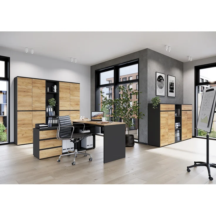 Germania Rollcontainer 4264-549 GW-Lissabon, in Graphit/Eiche, griffloses Design, 41 x 60 x 50 cm (BxHxT) – Bild 7