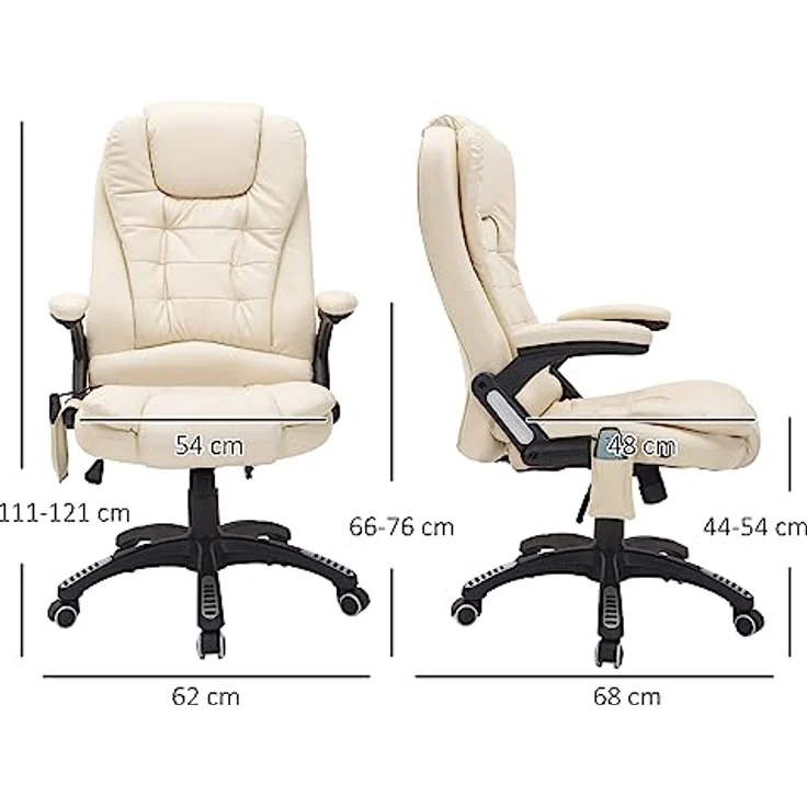 HOMCOM Schreibtischstuhl Bürostuhl mit Massagefunktion, mit Wärmefunktion, Chefsessel (Massagesessel, 1 St), für Wohnbereich, Cremeweiß – Bild 4